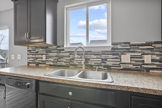 kitchen with sink, decorative backsplash, and dishwasher