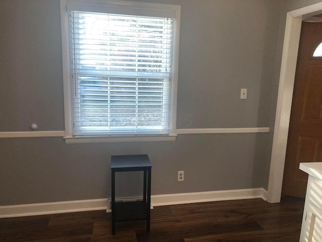 interior space with dark wood-type flooring