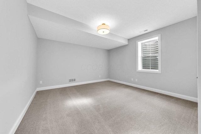 additional living space with carpet floors and a textured ceiling