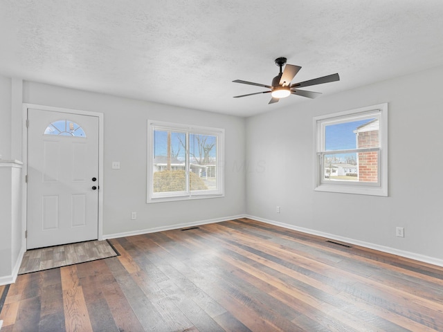 foyer entrance with plenty of natural light, hardwood / wood-style floors, and a textured ceiling