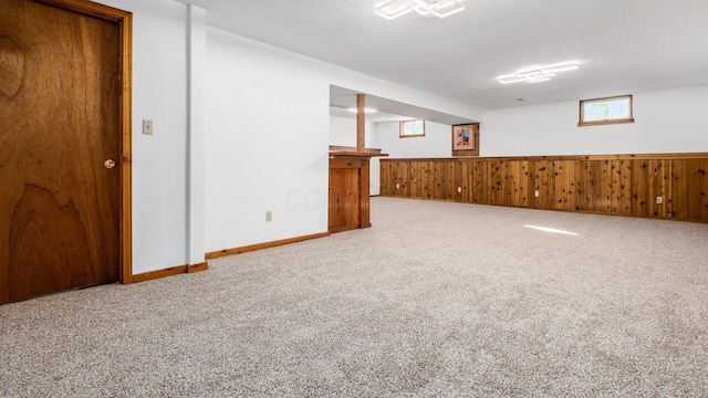 spare room with wooden walls and carpet floors