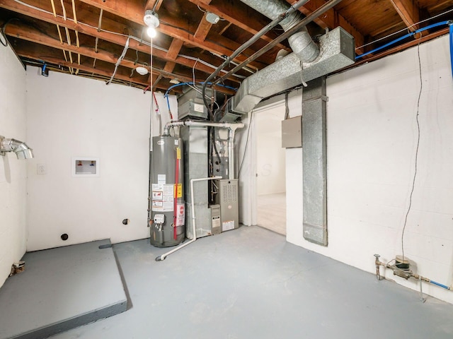 basement featuring gas water heater