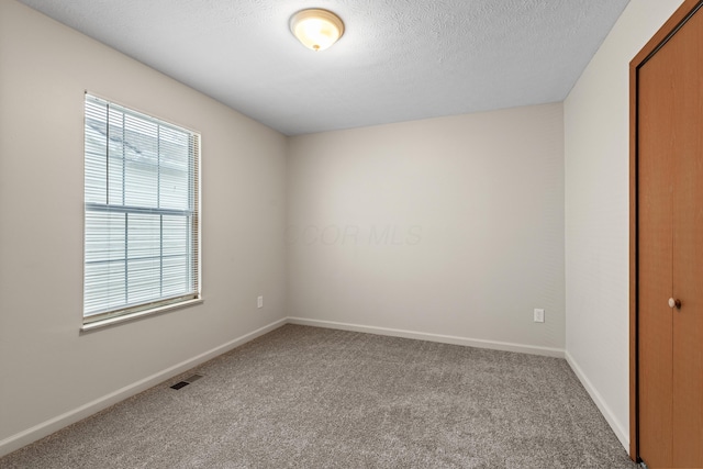 unfurnished room with carpet floors and a textured ceiling