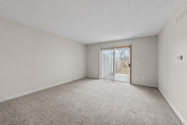 empty room featuring a textured ceiling and carpet flooring