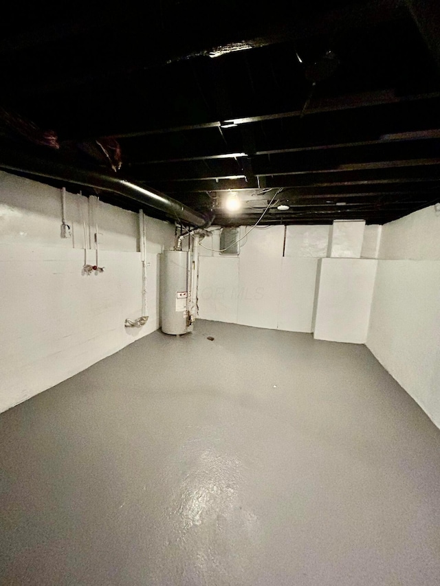 basement featuring gas water heater