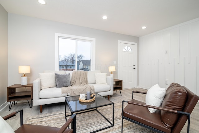 living room featuring light wood-type flooring