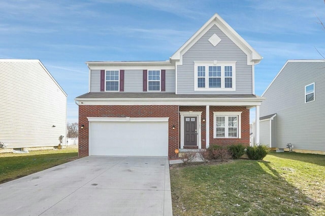 view of front of home featuring a garage and a front lawn