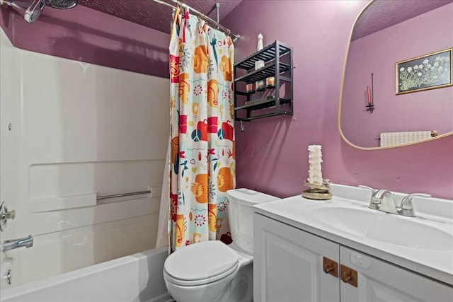 full bathroom featuring vanity, toilet, and shower / bath combo with shower curtain