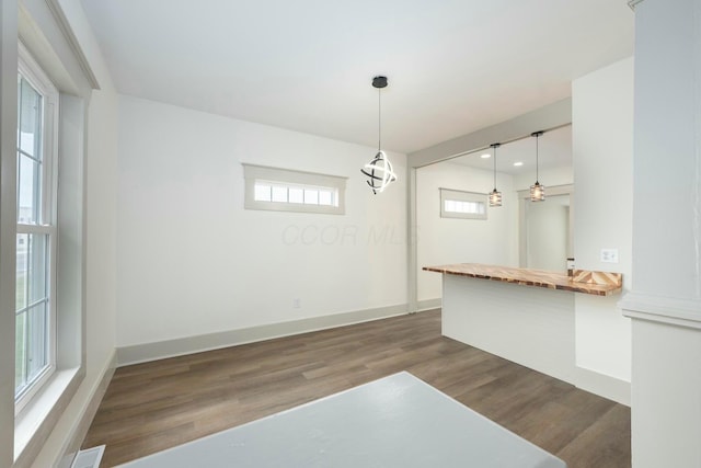 unfurnished dining area featuring dark hardwood / wood-style floors