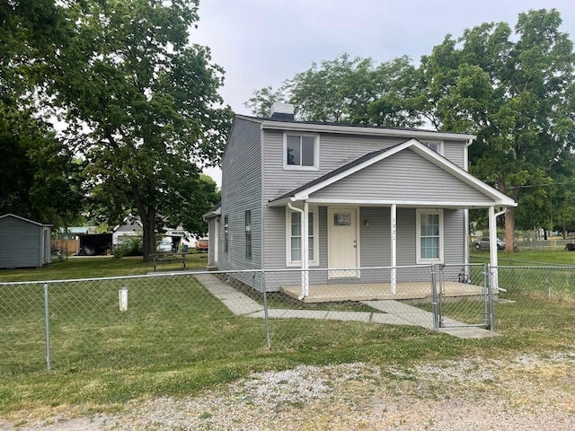 view of front of home featuring a porch and a front lawn