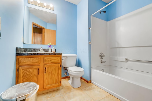 full bathroom featuring shower / bath combination, vanity, tile patterned flooring, and toilet