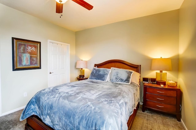 bedroom with carpet flooring and ceiling fan