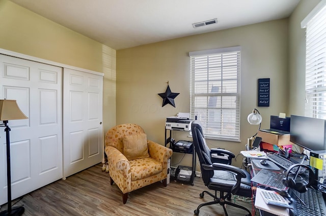 office space featuring hardwood / wood-style flooring