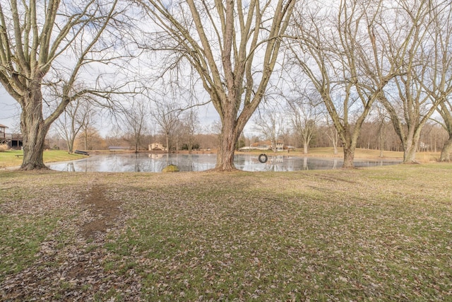 view of yard with a water view