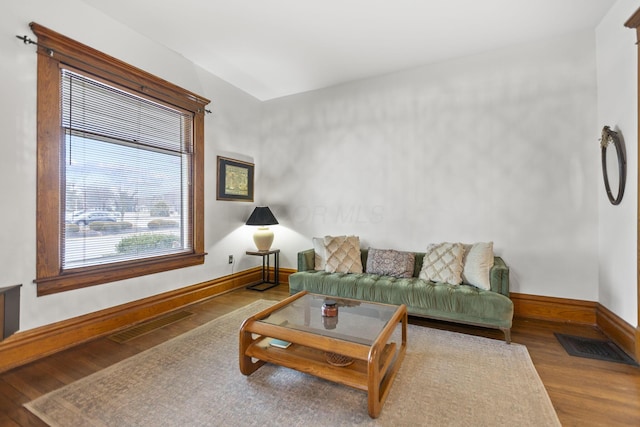 living room with hardwood / wood-style floors