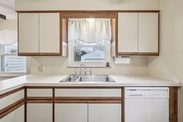 kitchen with dishwasher, sink, and white cabinets