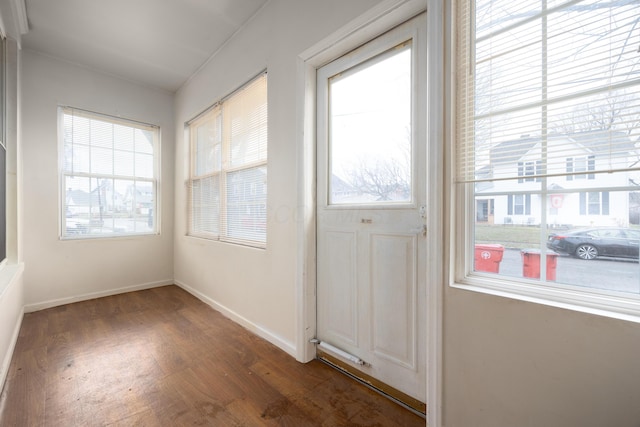 entryway with dark wood-type flooring and a healthy amount of sunlight