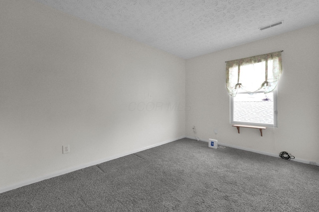 empty room with carpet floors and a textured ceiling