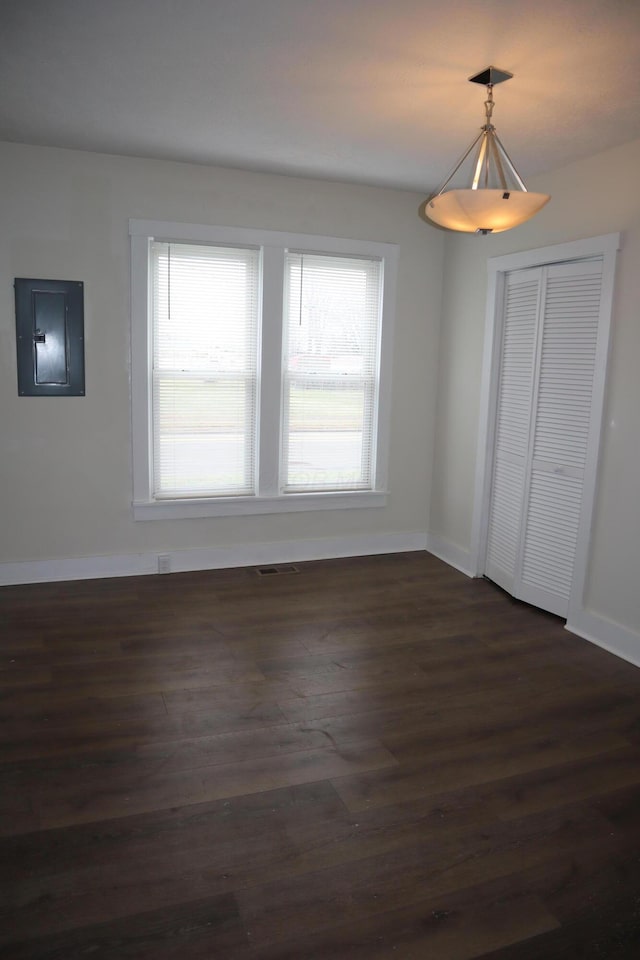 interior space featuring dark hardwood / wood-style floors and electric panel