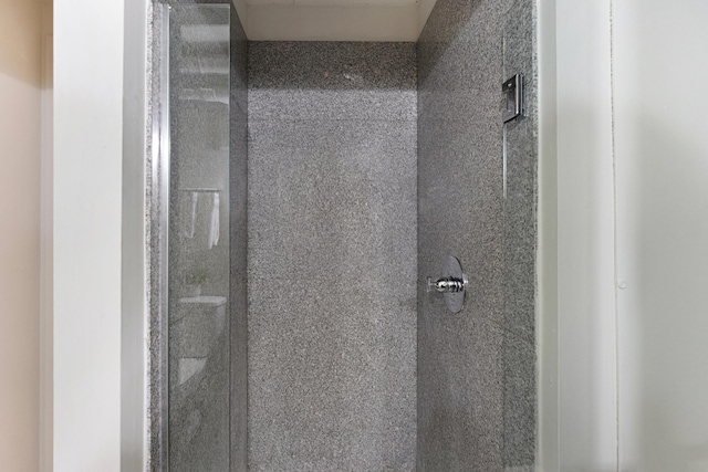 interior details featuring a tile shower