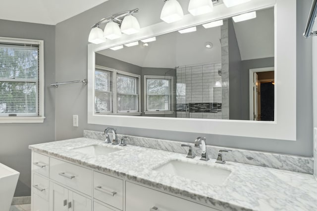 bathroom with vanity and a tub