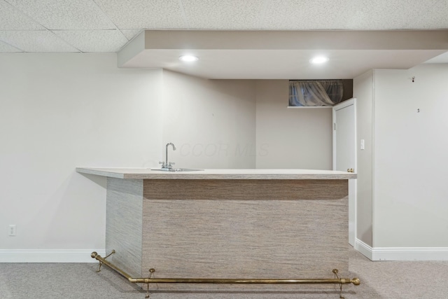 bar with carpet flooring and sink