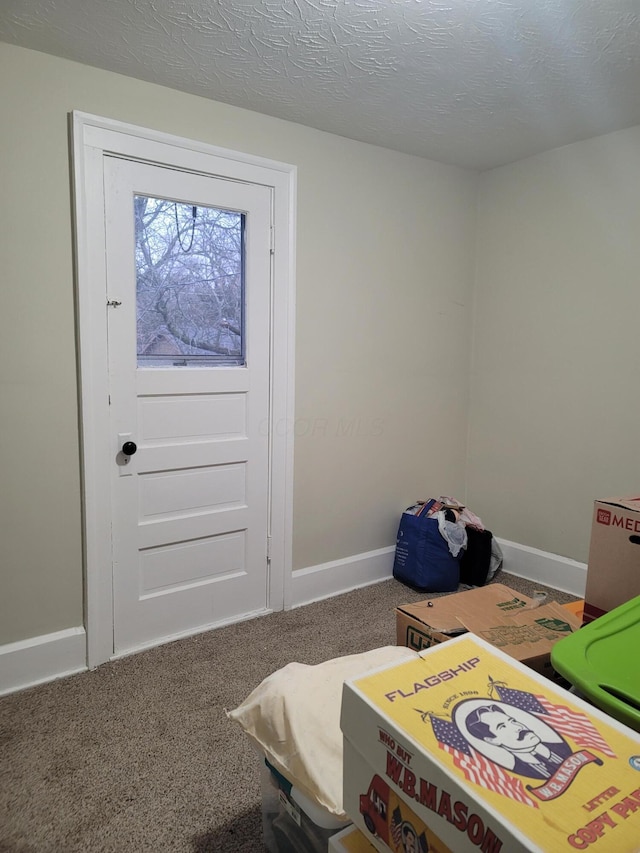 bedroom featuring carpet and a textured ceiling