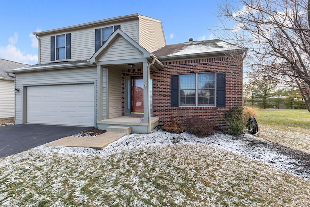 front facade with a garage