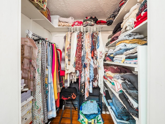 walk in closet featuring dark hardwood / wood-style flooring