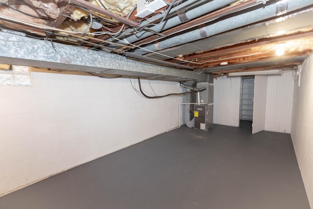 basement featuring heating unit