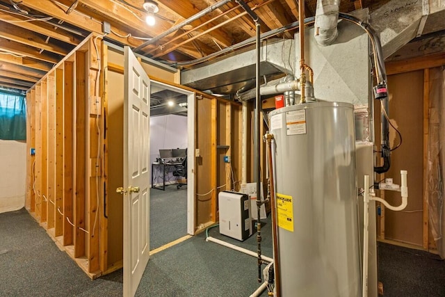 unfinished below grade area featuring gas water heater