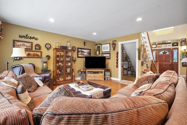 living room featuring light wood-type flooring