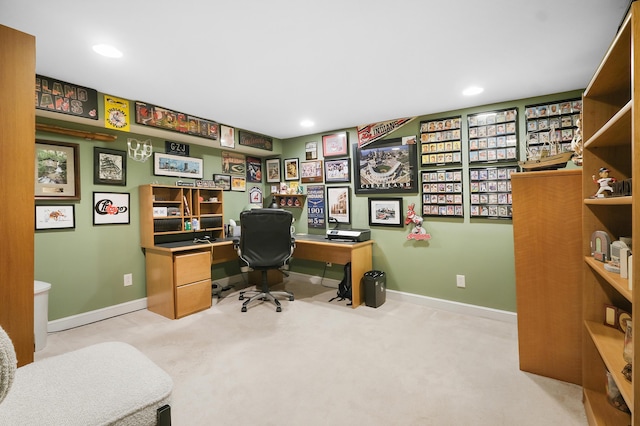 office space featuring light carpet