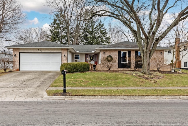 single story home with a garage and a front yard