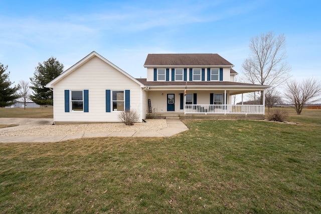 view of front of home with a front lawn and a porch