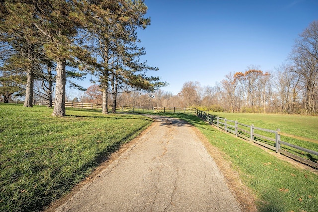 view of road with a rural view