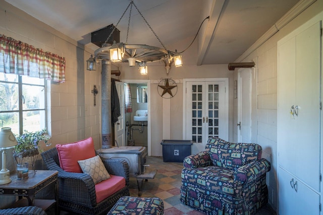 sitting room with french doors