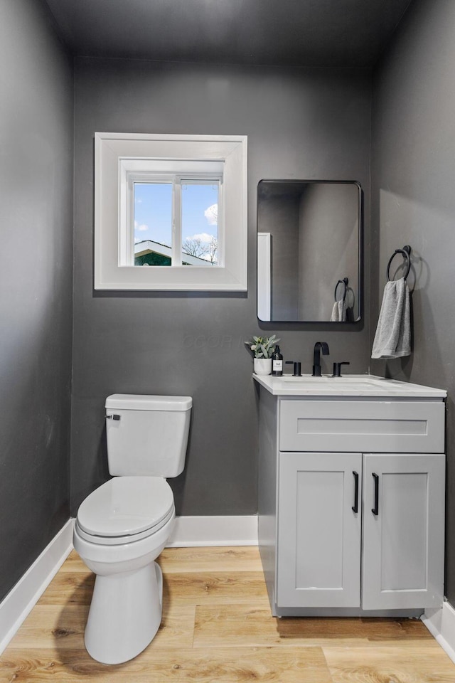 bathroom featuring vanity, toilet, and wood-type flooring