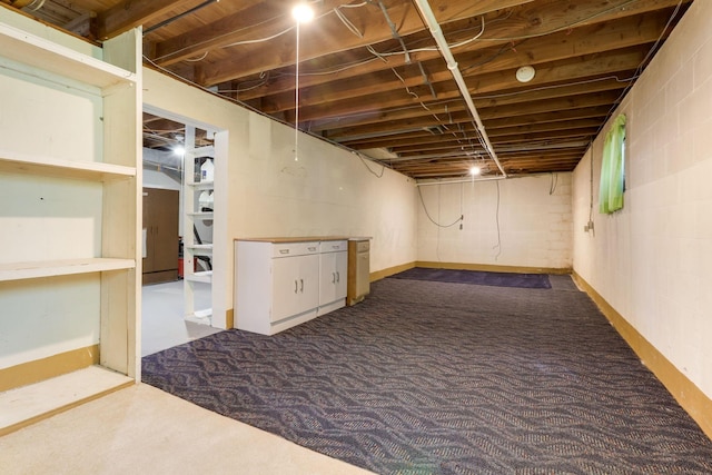 basement featuring carpet flooring