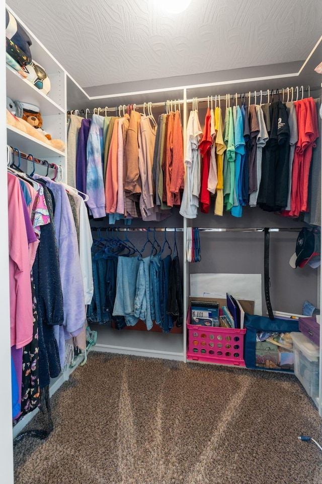 walk in closet with carpet flooring