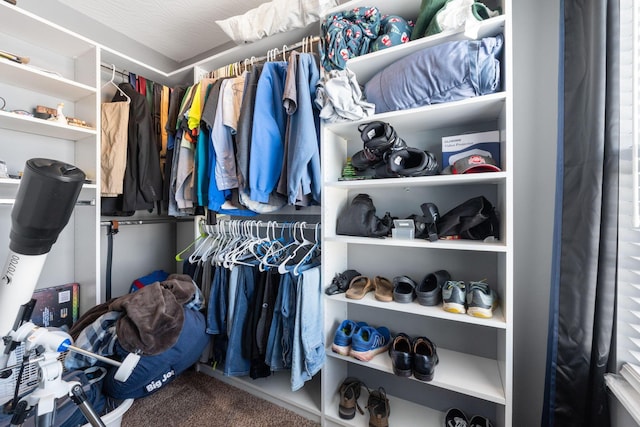 walk in closet featuring carpet