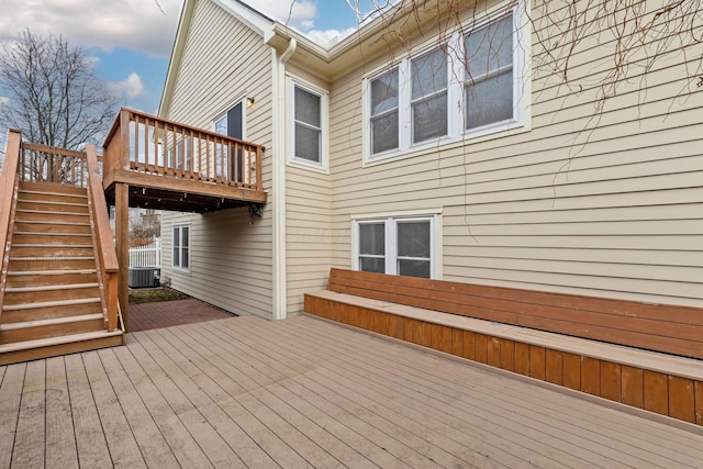 wooden terrace with central air condition unit