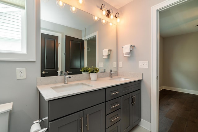 bathroom with vanity and wood-type flooring