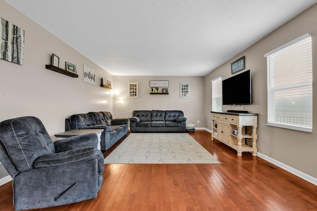 living room with dark wood-type flooring