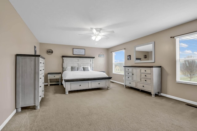 bedroom featuring ceiling fan and carpet floors