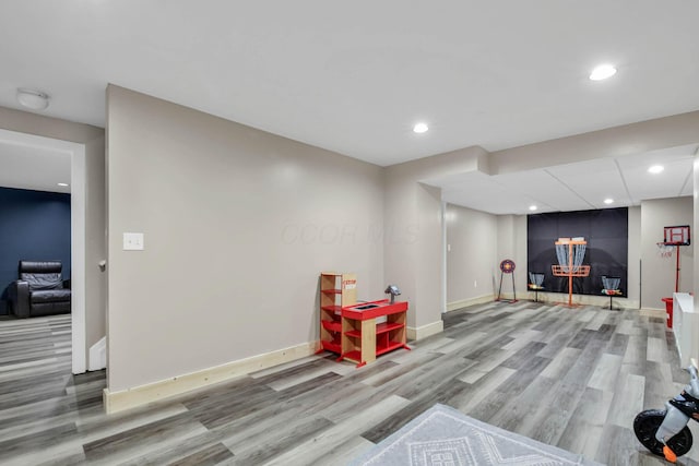 playroom with light wood-type flooring