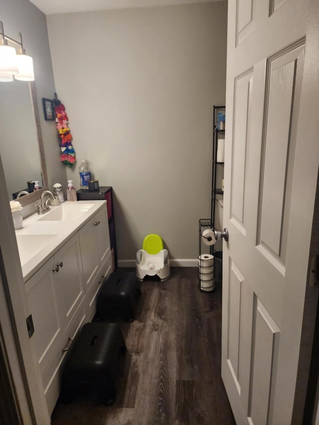 bathroom with vanity and hardwood / wood-style floors