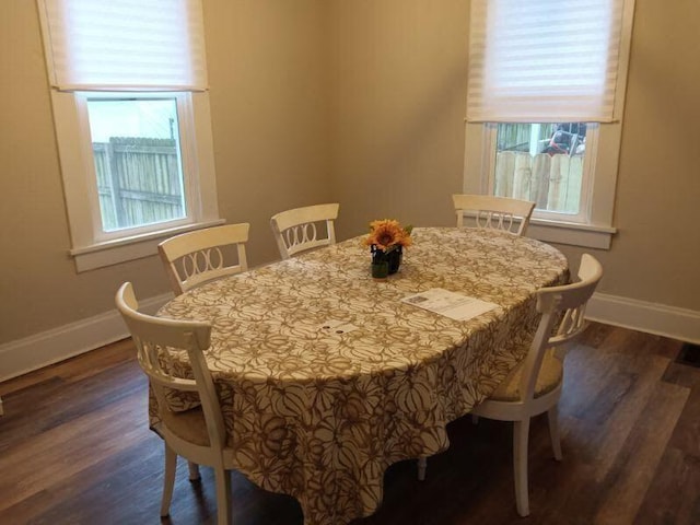 dining space featuring dark hardwood / wood-style flooring