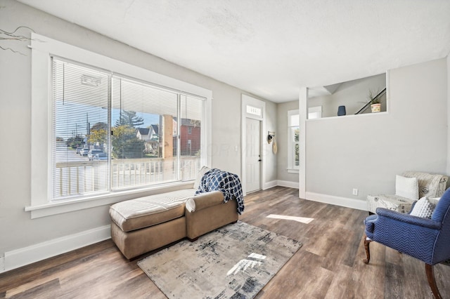 living area with hardwood / wood-style flooring