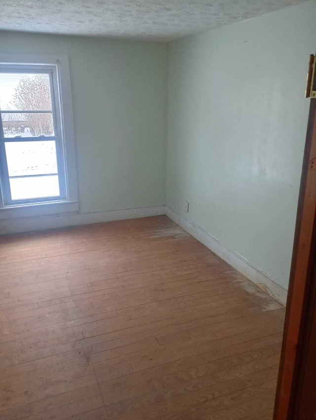 empty room featuring light hardwood / wood-style floors and a textured ceiling